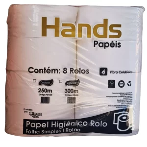 PAPEL HIGIENICO ROLAO CELULOSE 8 X 300 METROS ROLOS FS PRIME HANDS