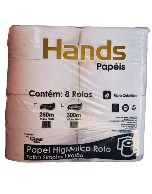 PAPEL HIGIENICO ROLAO CELULOSE 8 X 300 METROS ROLOS FS PRIME HANDS