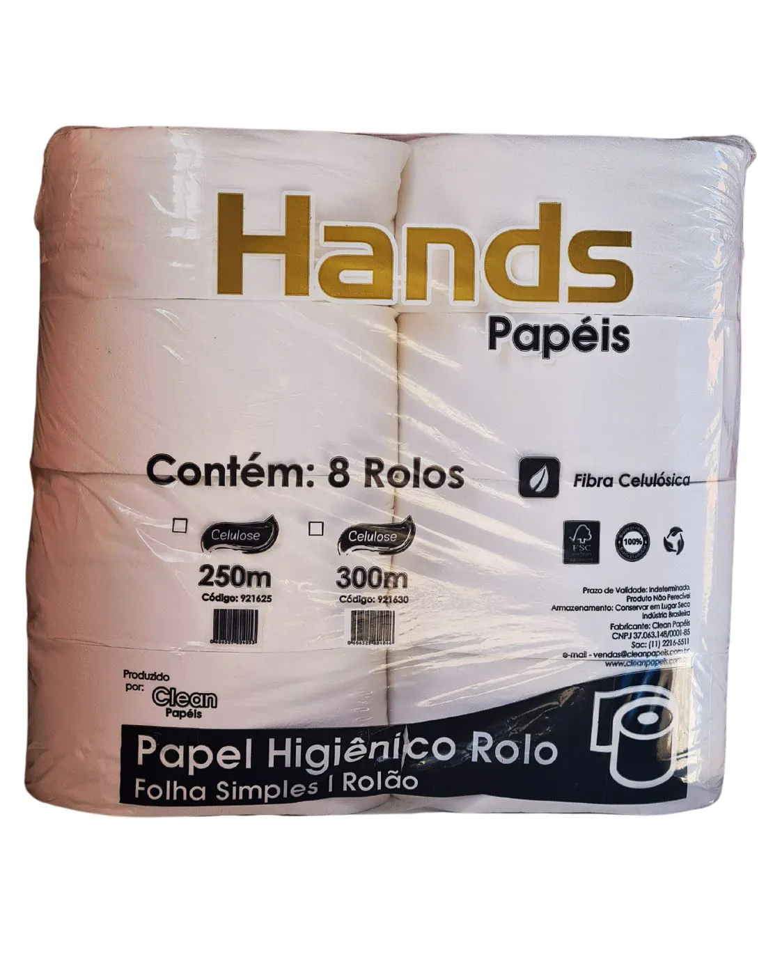PAPEL HIGIENICO ROLAO CELULOSE 8 X 300 METROS ROLOS FS PRIME HANDS